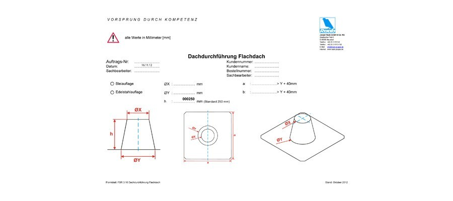 Bestellformular Dachdurchführung Flachdach