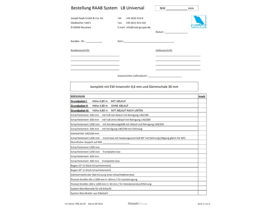 Bestellformular FBR 03.29 09-2012 Bestellformular LB-Universal
