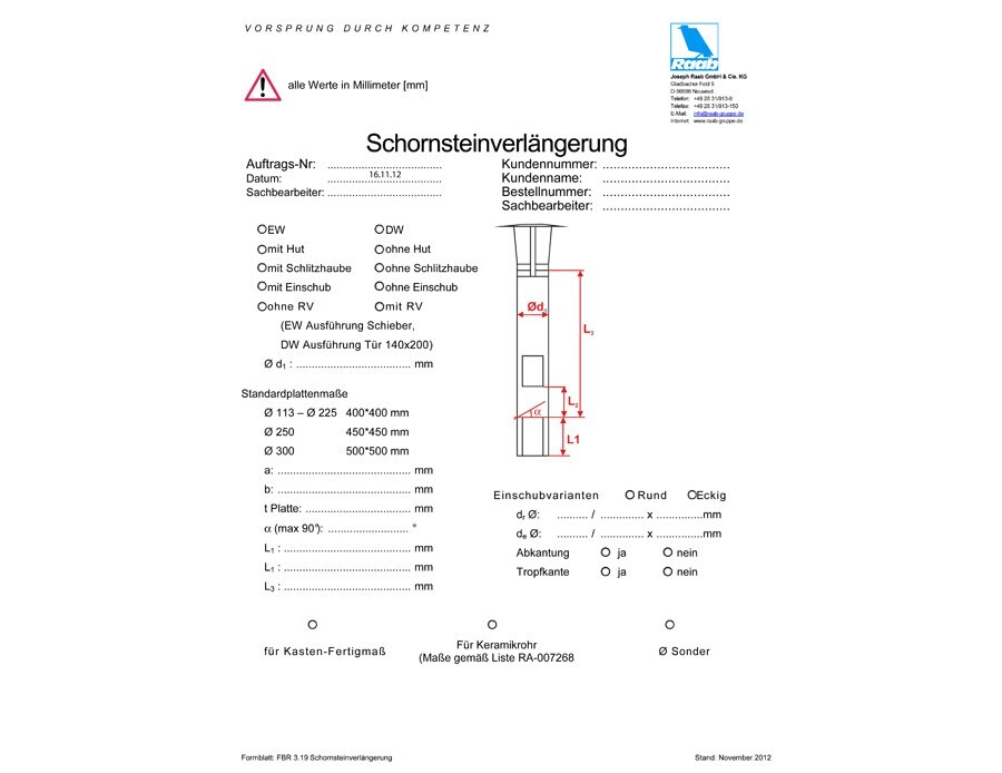 Bestellformular Schornsteinverlängerung