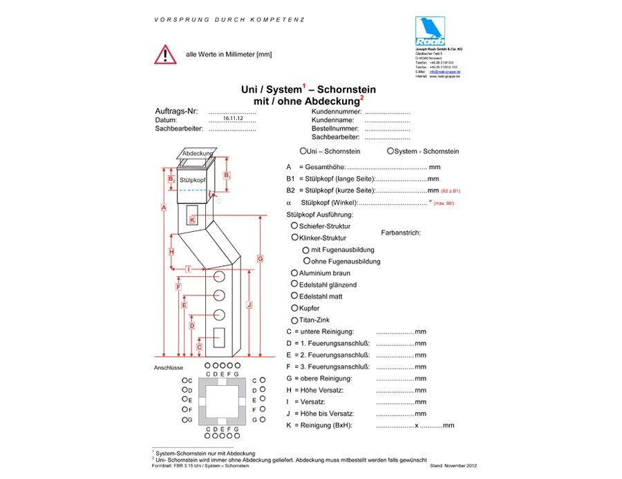 Bestellformular  FBR 03_15 Uni/System –  Schornstein mit/ohne Abdeckung